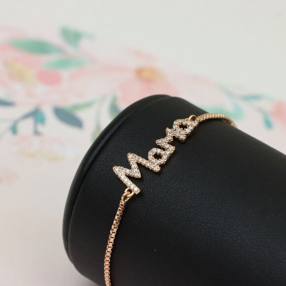 Rose Gold ""Mama"" Adjustable Bracelet with Sparkling CZ Accents, XPAB0626 - Picture 8 of 12